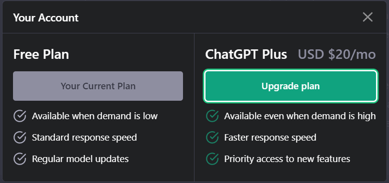 Chat GPT free plan vs Chat GPT plus
