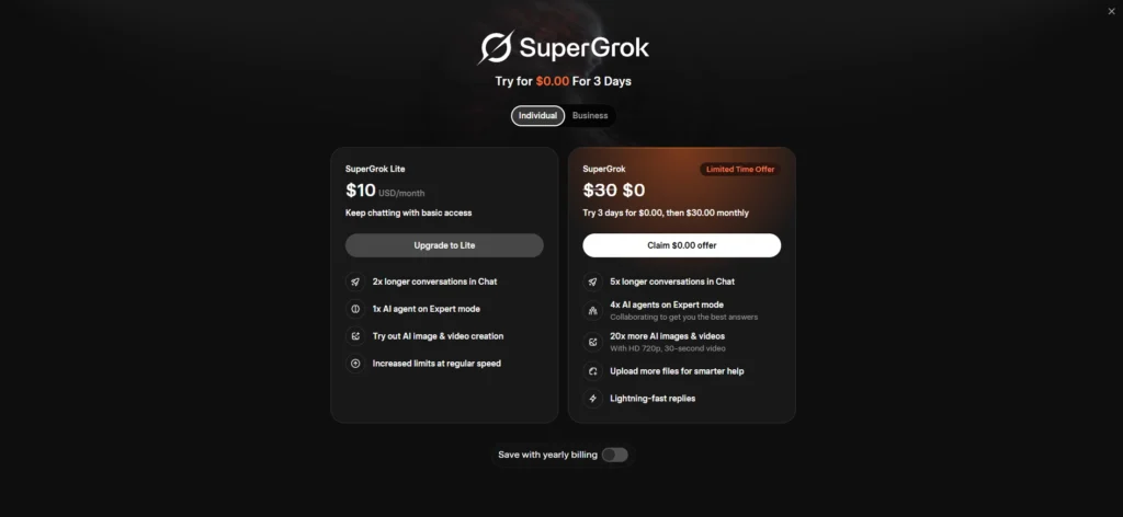 Grok New Pricing Page Details