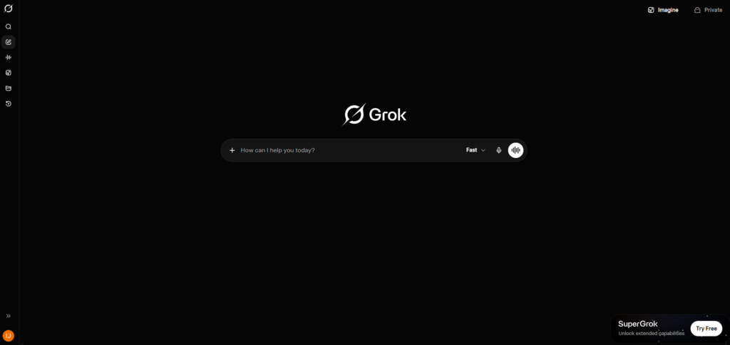 Screenshot of Grok Homepage