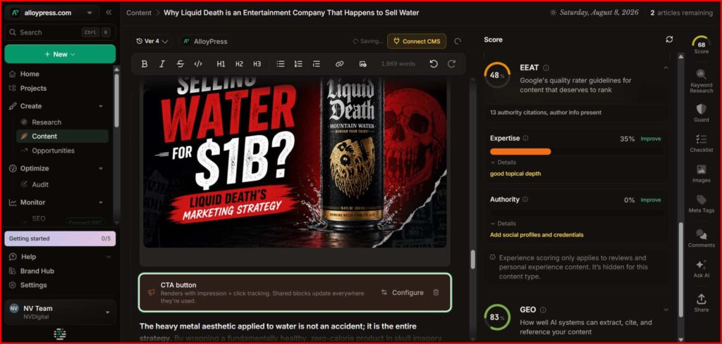 Screenshot shows the Blog Generated by Frase