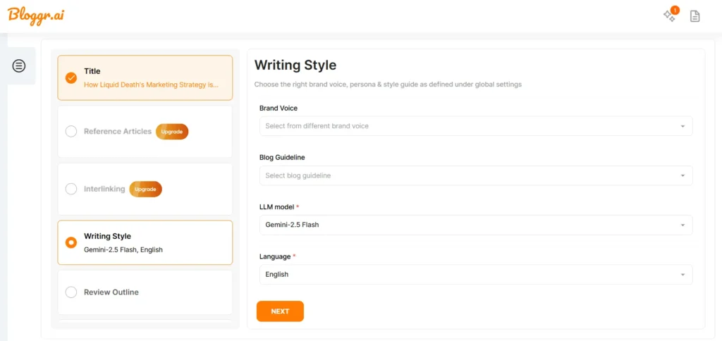 Third screenshot of Blogger.ai workspace