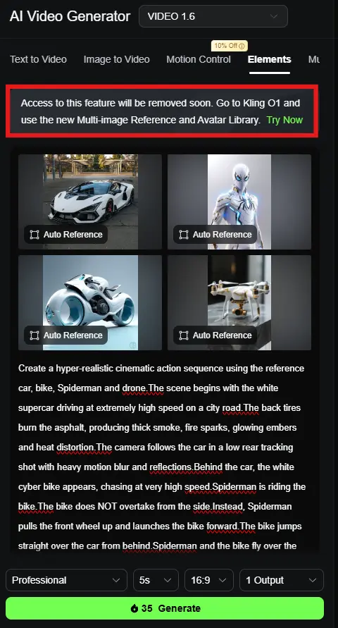 Kling AI video generator elements