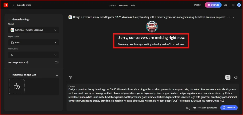Screenshot Image of Adobe Firefly Image Generation Area