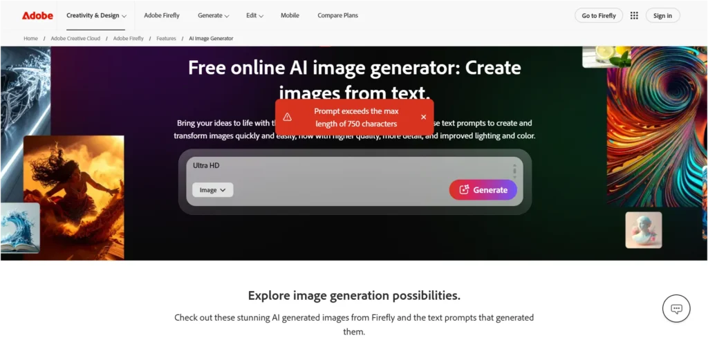Screenshot Image of Adobe Firefly Workspace
