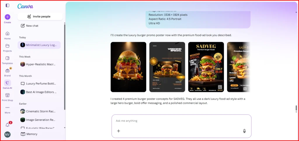 Screenshot Image of Canva AI Workspace Area