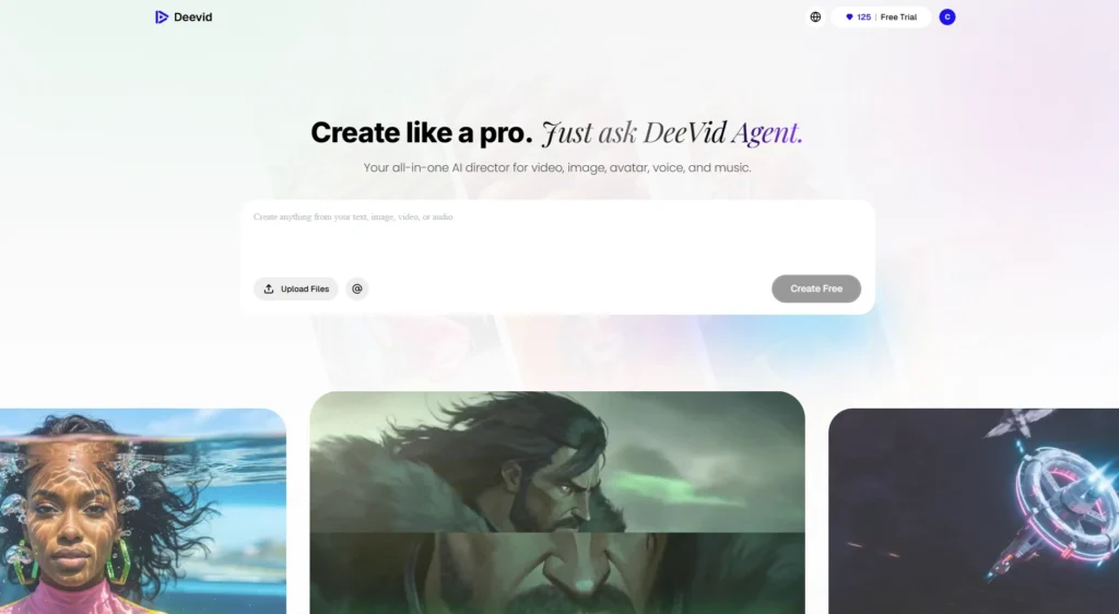 Screenshot Image of Deevid AI Homepage Interface