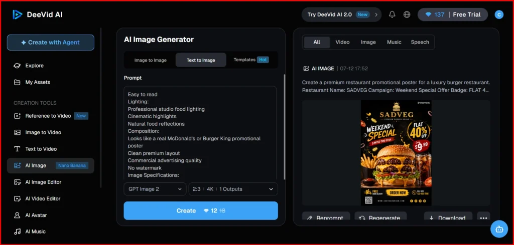 Screenshot Image of Deevid AI Workspace