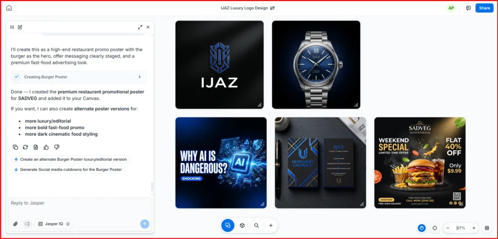 Screenshot Image of Jasper AI Canvas Area