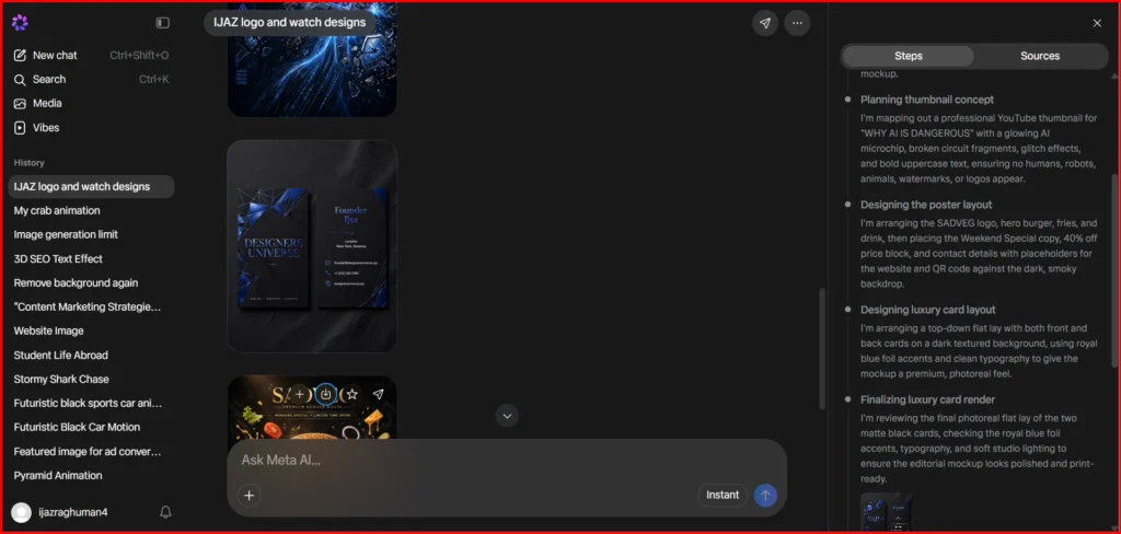 Screenshot Image of Meta AI Workspace Area