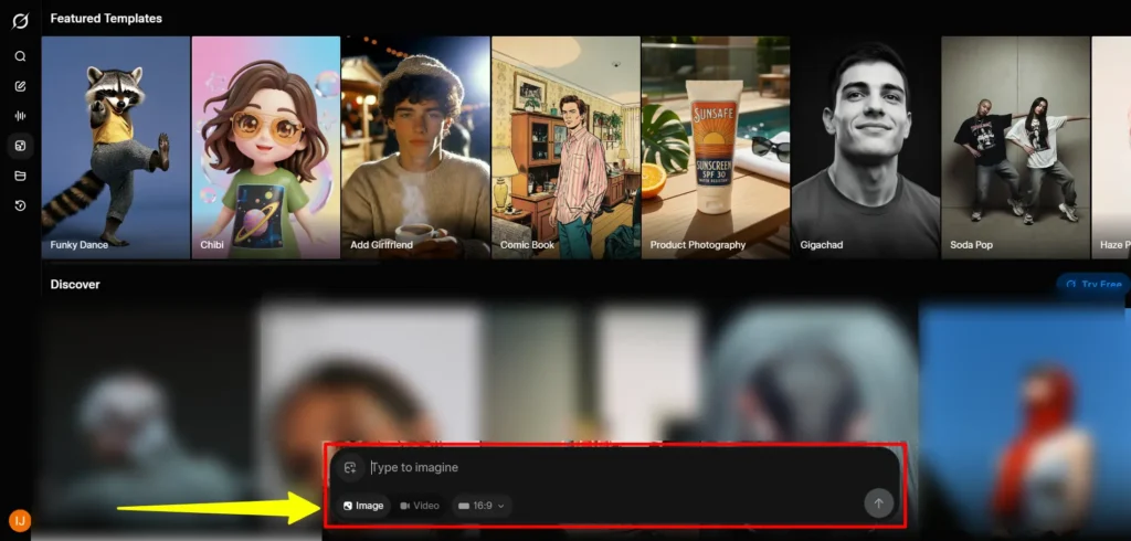 Screenshot of the Grok Imagine workspace after login