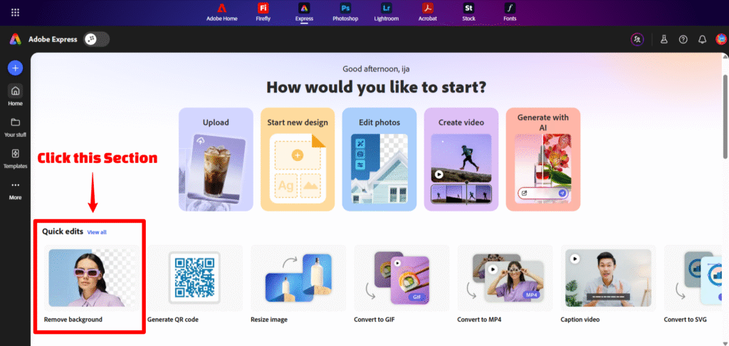 Adobe Express Home Page