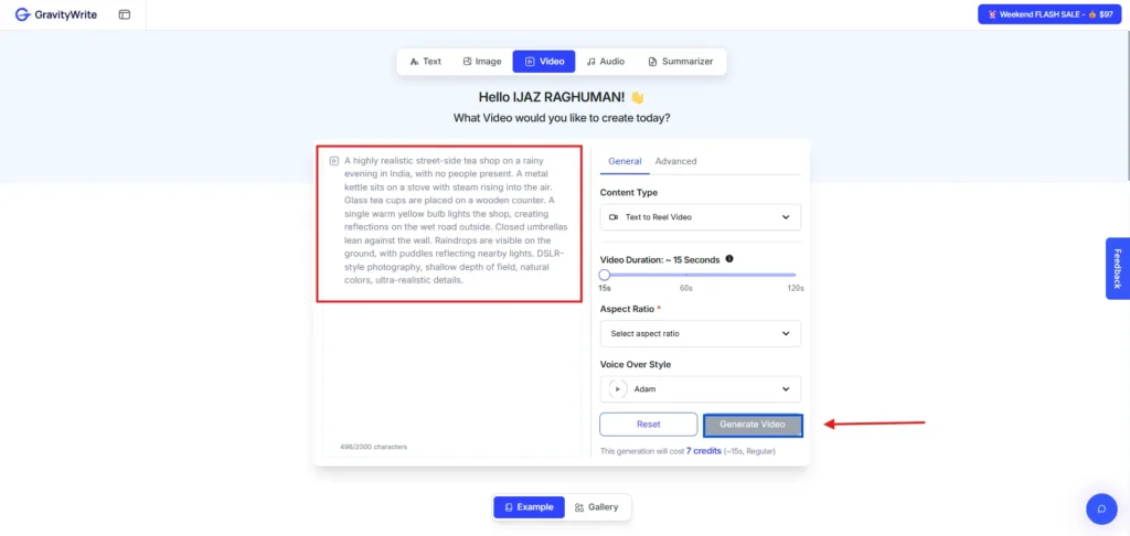 GravityWrite AI Video Generator