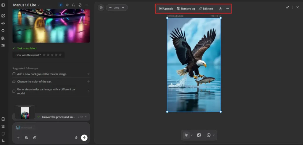 Manus AI canvas edit section