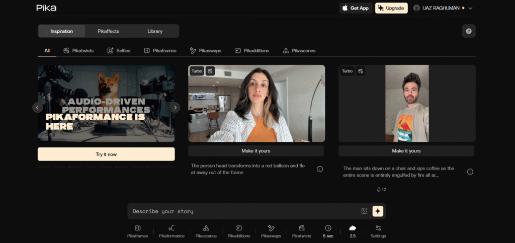 Pika AI Video Generator Home Page