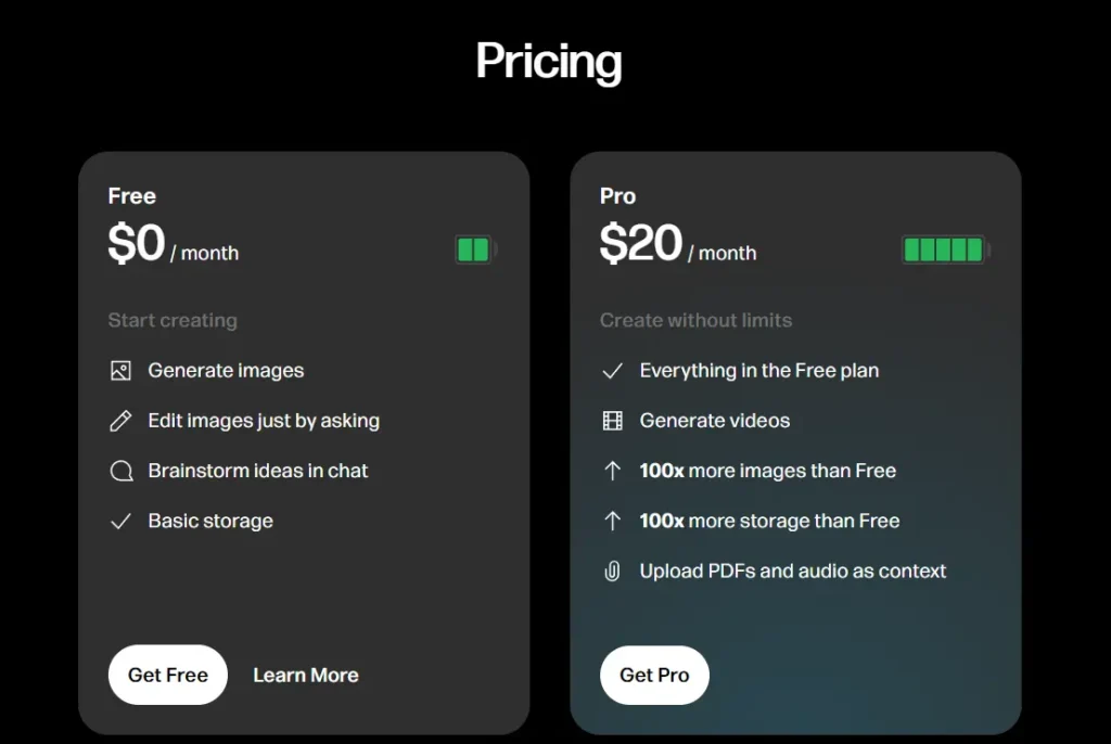 Reve's Pricing Page