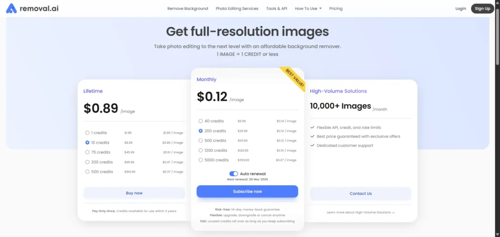Removal.AI Pricing Page