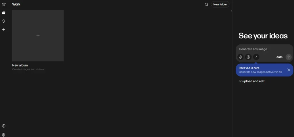 Reve homepage after sign-in (New UI)