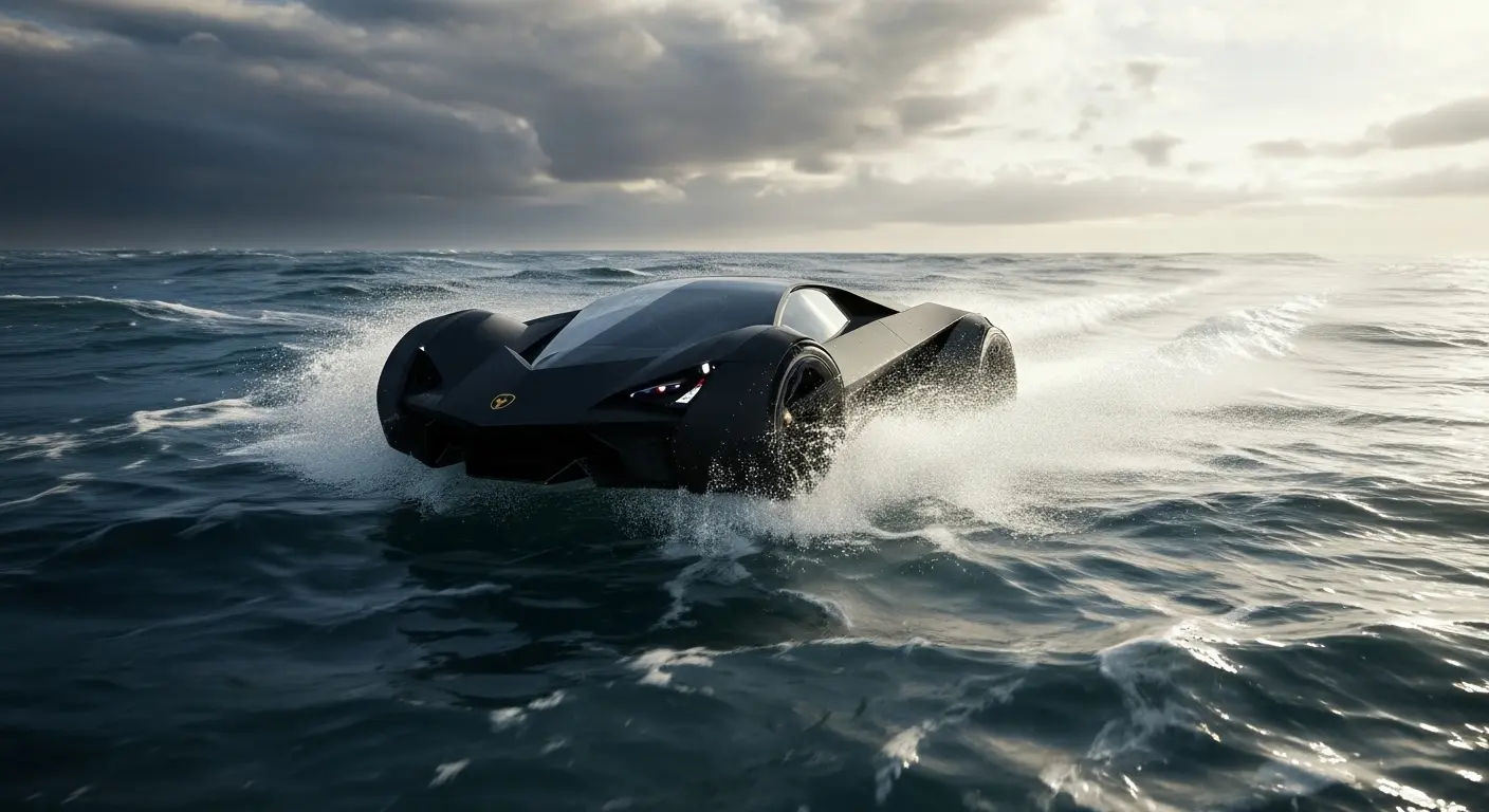Car and shark transformation scene