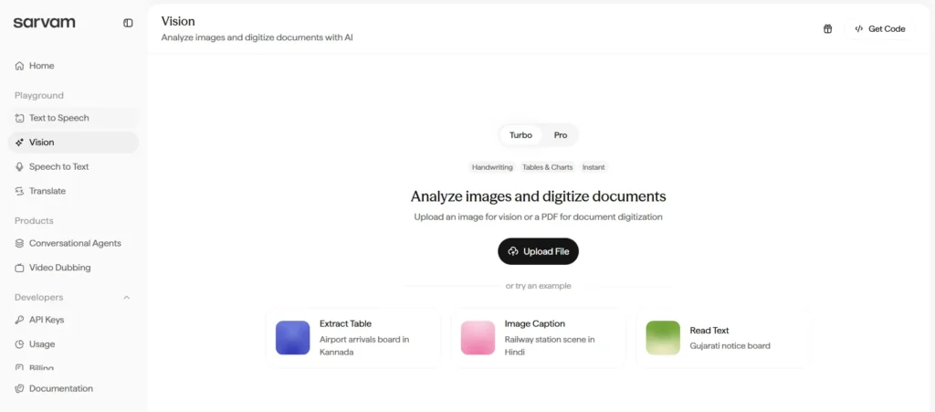 Sarvam AI Vision Feature