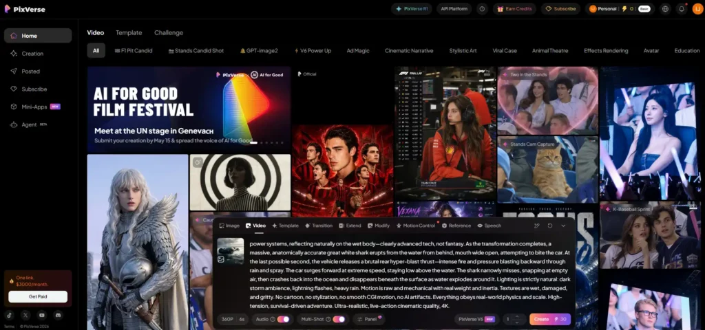 Screenshot image of PixVerse Homepage