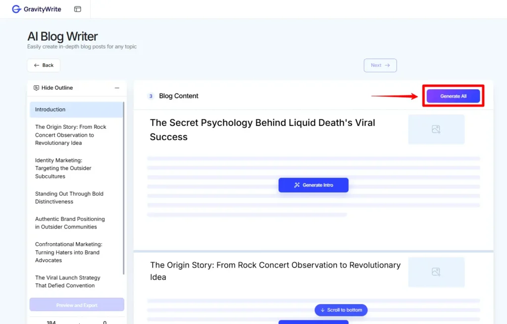 Screenshot of AI Blog Writer Workspace