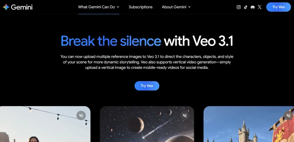 Screenshot of Google Gemini AI Video Generator Overview Page