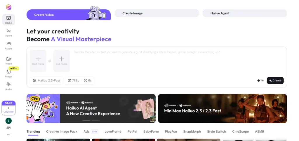 Screenshot of HailuoAI HomePage