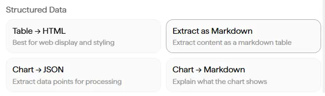 Within Sravam AI, the Vision feature provides four structured data options