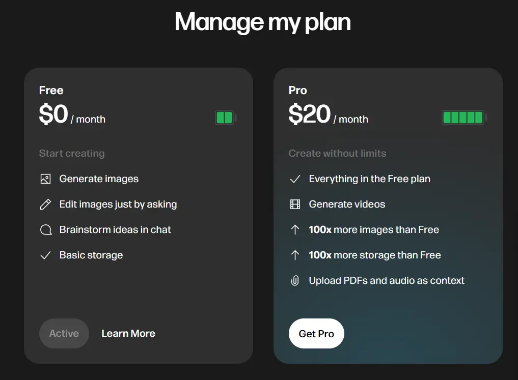 reve ai pricing plan page
