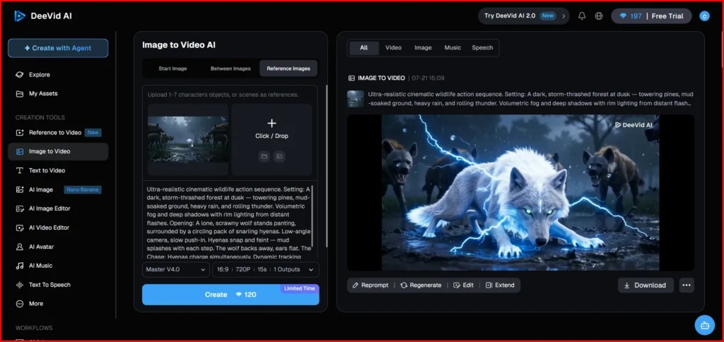 Screenshot Image of Deevid AI Video Generator Workspace Area