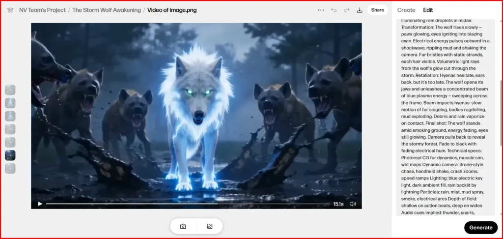 Screenshot Image of Reve AI Video Generator Workspace Area