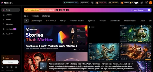 Screenshot of PixVerse Homepage