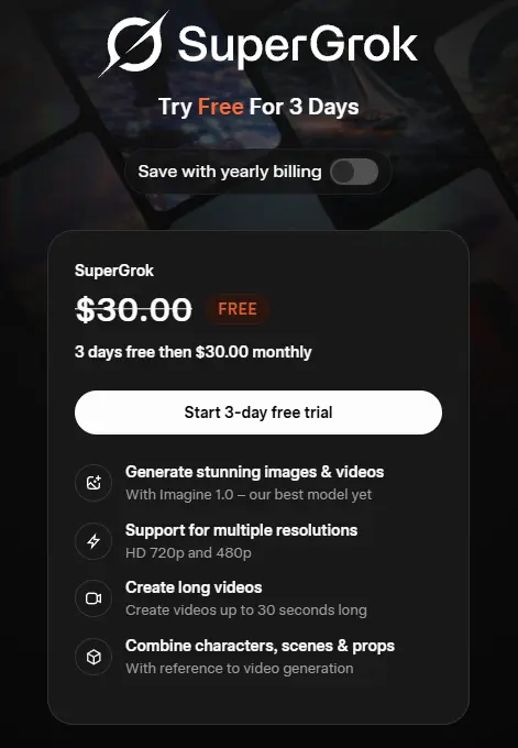 While generating a video, a ‘SuperGrok Pricing Plan’ pop-up appears.