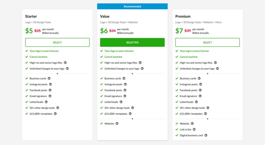 Brandcrowd logo annual pricing page