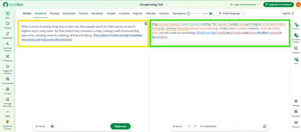 Screenshot image of QuillBot Paraphrasing Tool
