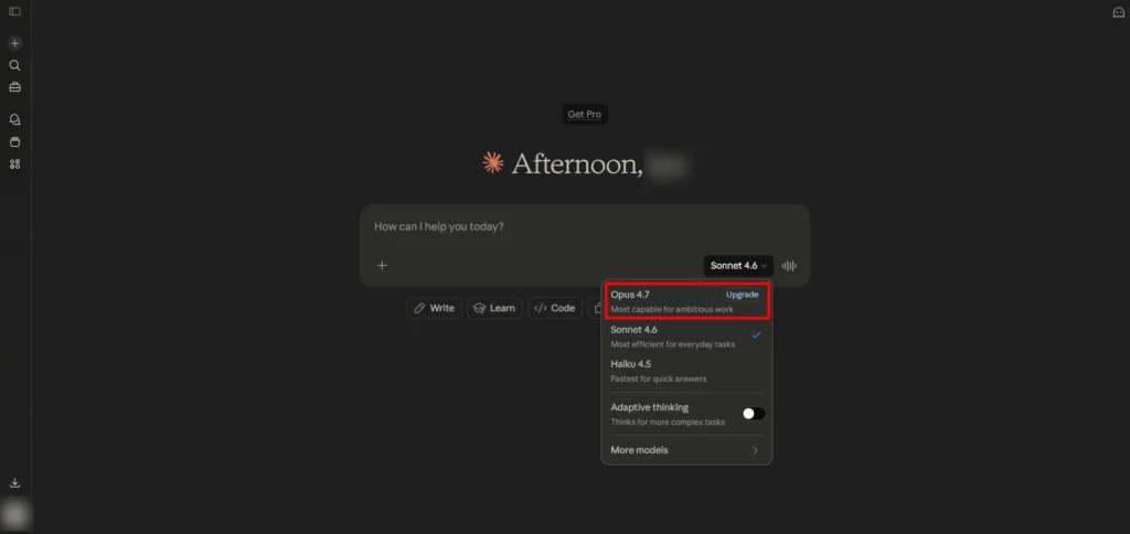 Screenshot image of claude new model Opus 4.7