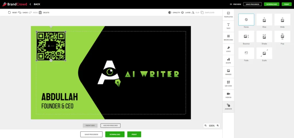 Screenshot image of final business card image