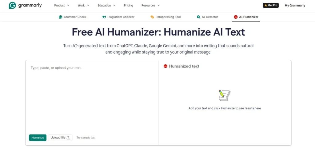 Screenshot of Grammarly humanizer tool
