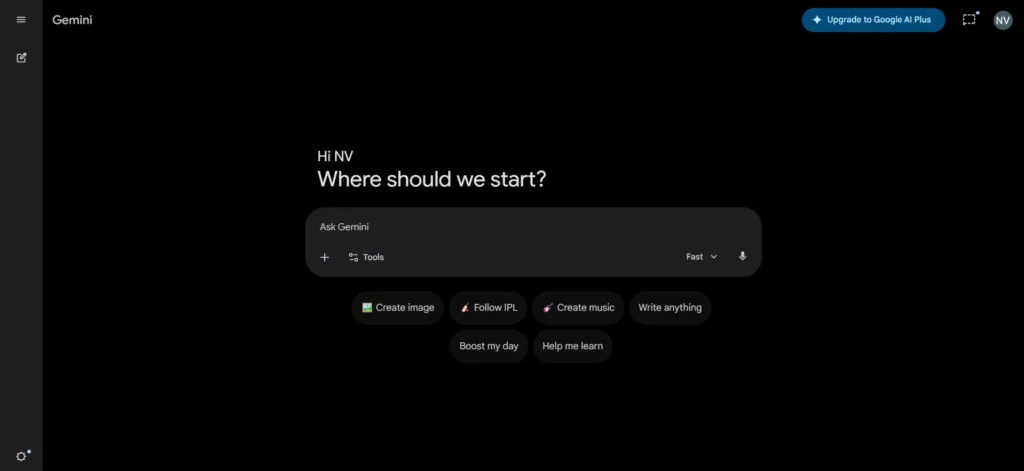 Screenshot of gemini homepage