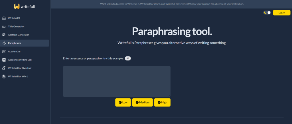 Screenshot of writefull paraphrasing tool