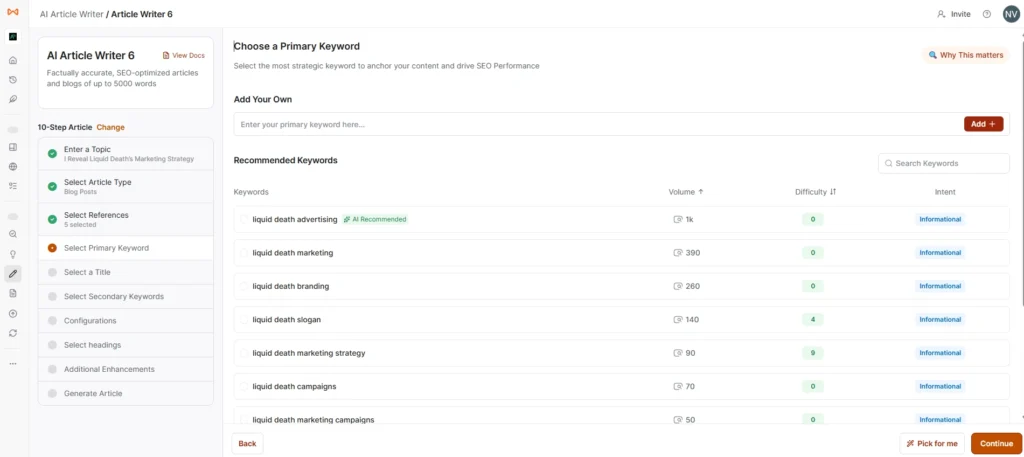 Choose a primary keyword
