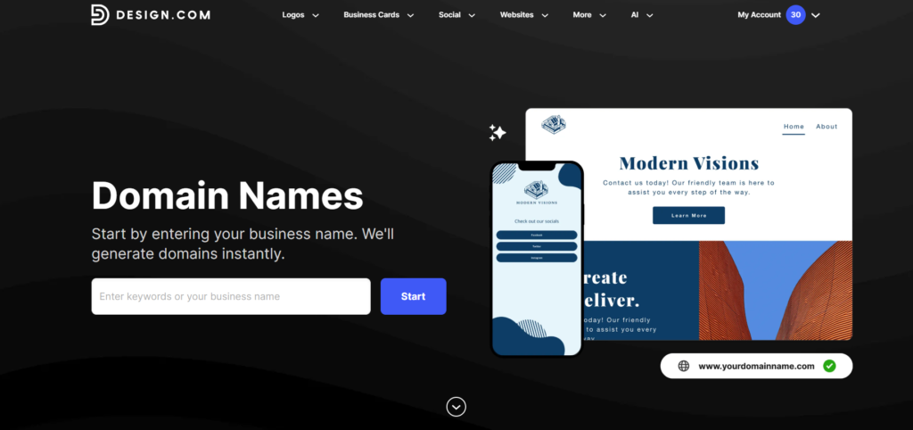 Screenshot of Design.com Domain Names