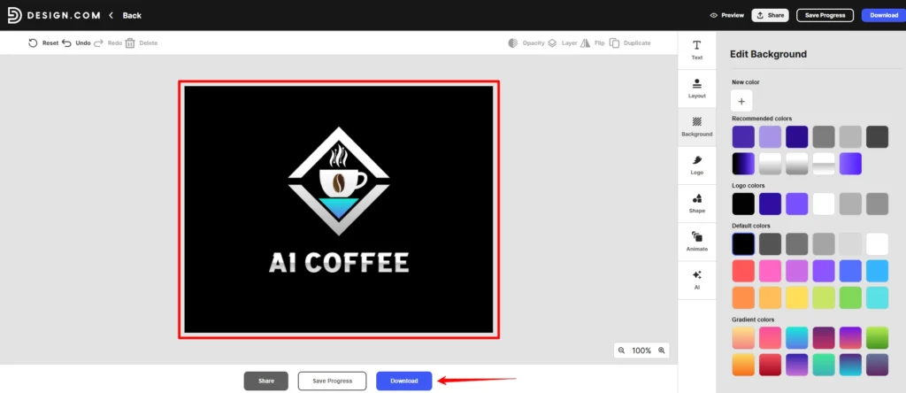 Screenshot of Design.com Logo maker output