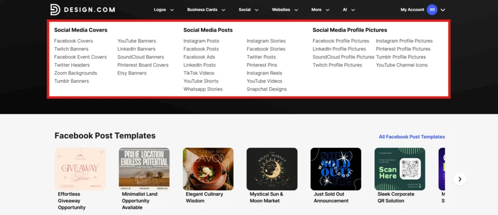 Screenshot of Design.com Socisl media Section