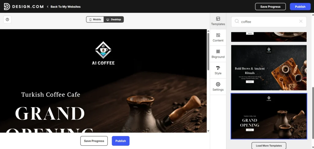 Screenshot of Design.com Website Builder output