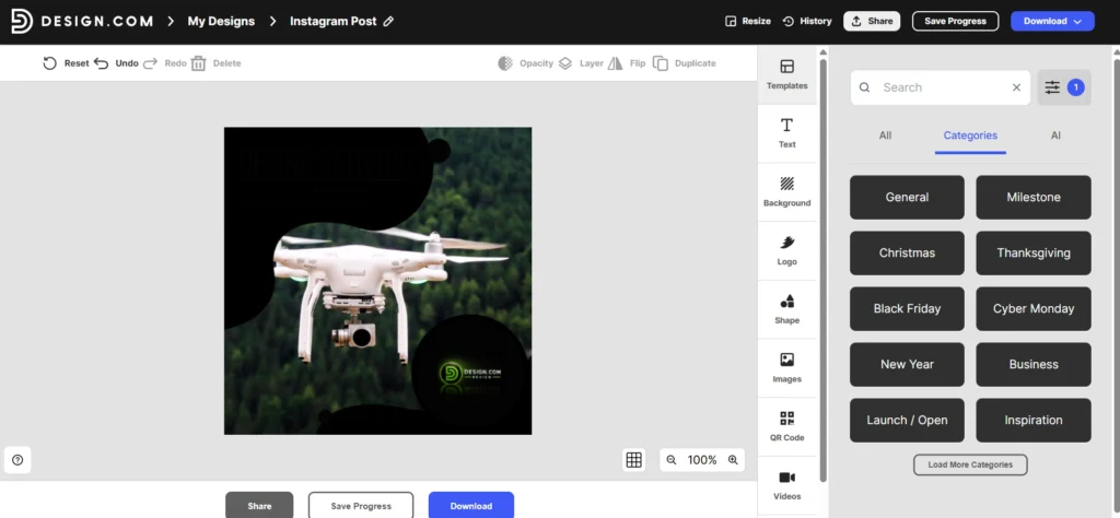 Screenshot of Design.com instagram post template