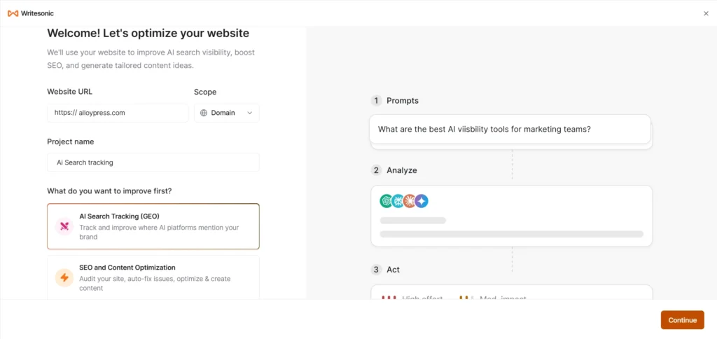 Screenshot of the Writesonic homepage after logging in