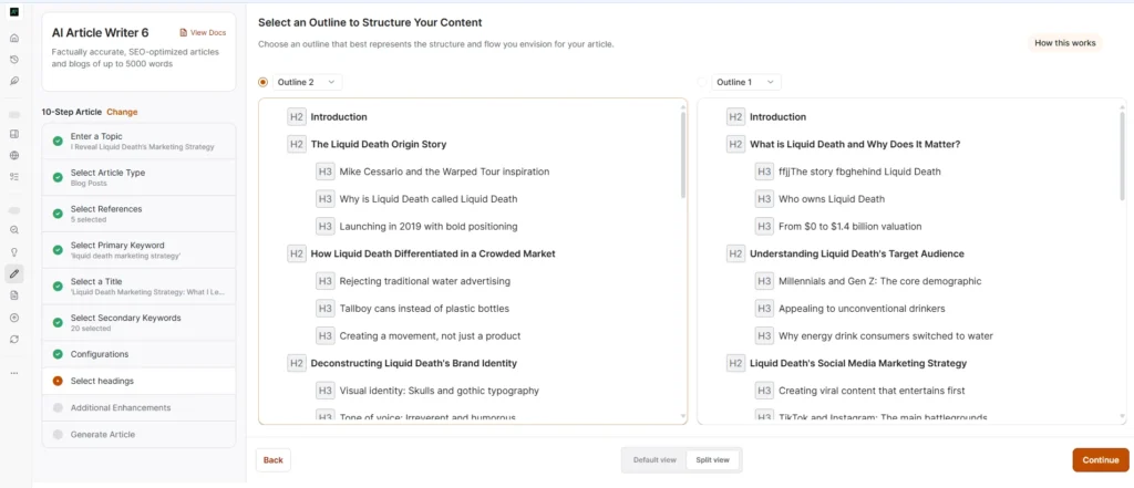 Select an outline to structure your content