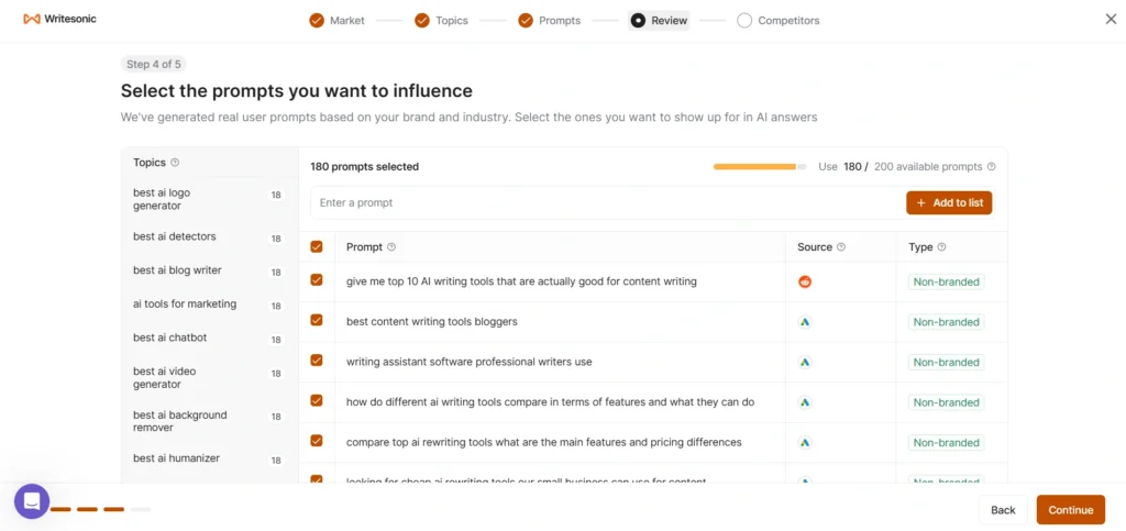 Select the prompts you want to influence
