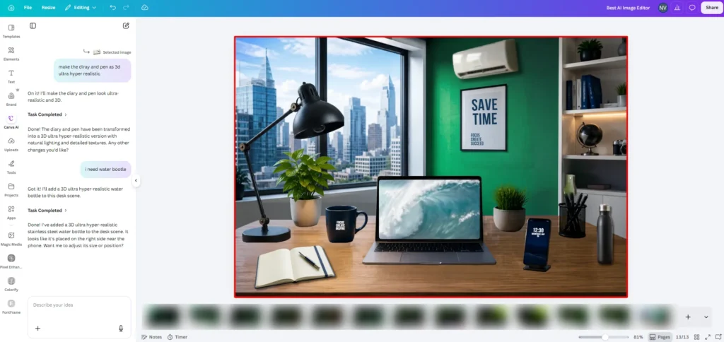 Screenshot Image of Canva image Editing Area